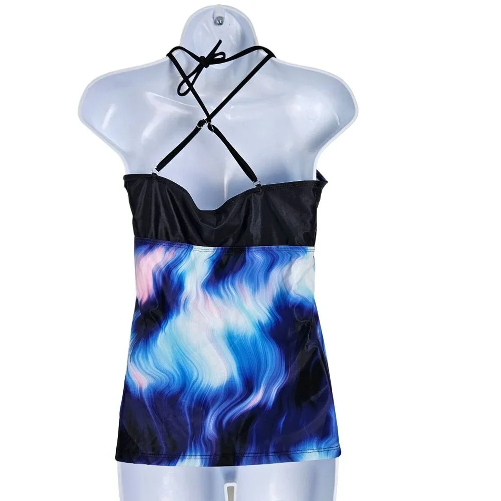 Womens Tankini Two Piece Swimsuit Plus Size 5XL Wave Pattern Comfortable Fit